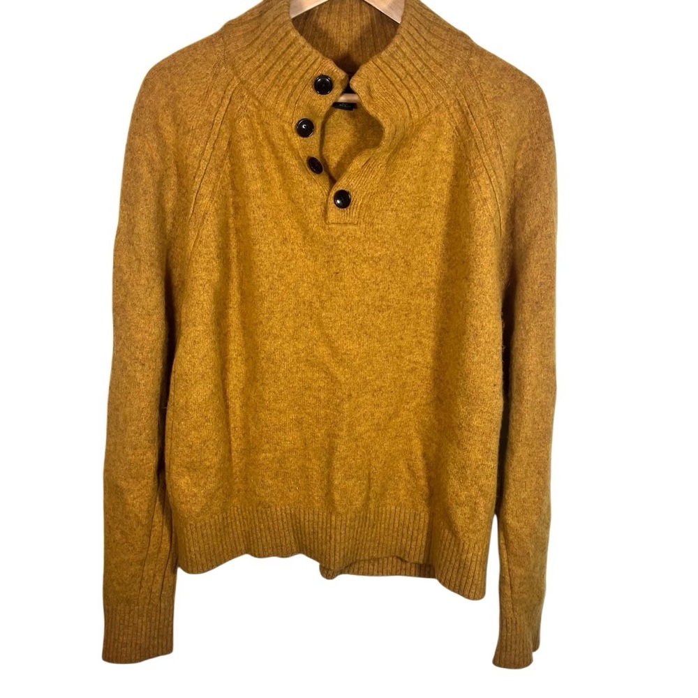 Banana Republic Preppy Mens Italian Merino Wool Blend Button Neck Sweater Large